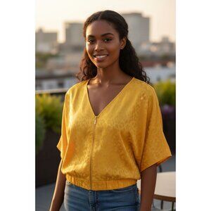 Marc New York Zip Up Top Bright Yellow Animal‎ Print Size M Lightweight Career